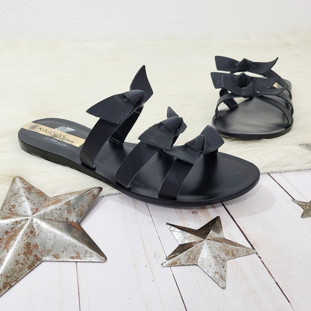 Kaanas Recife Bow Sandals black leather size 7